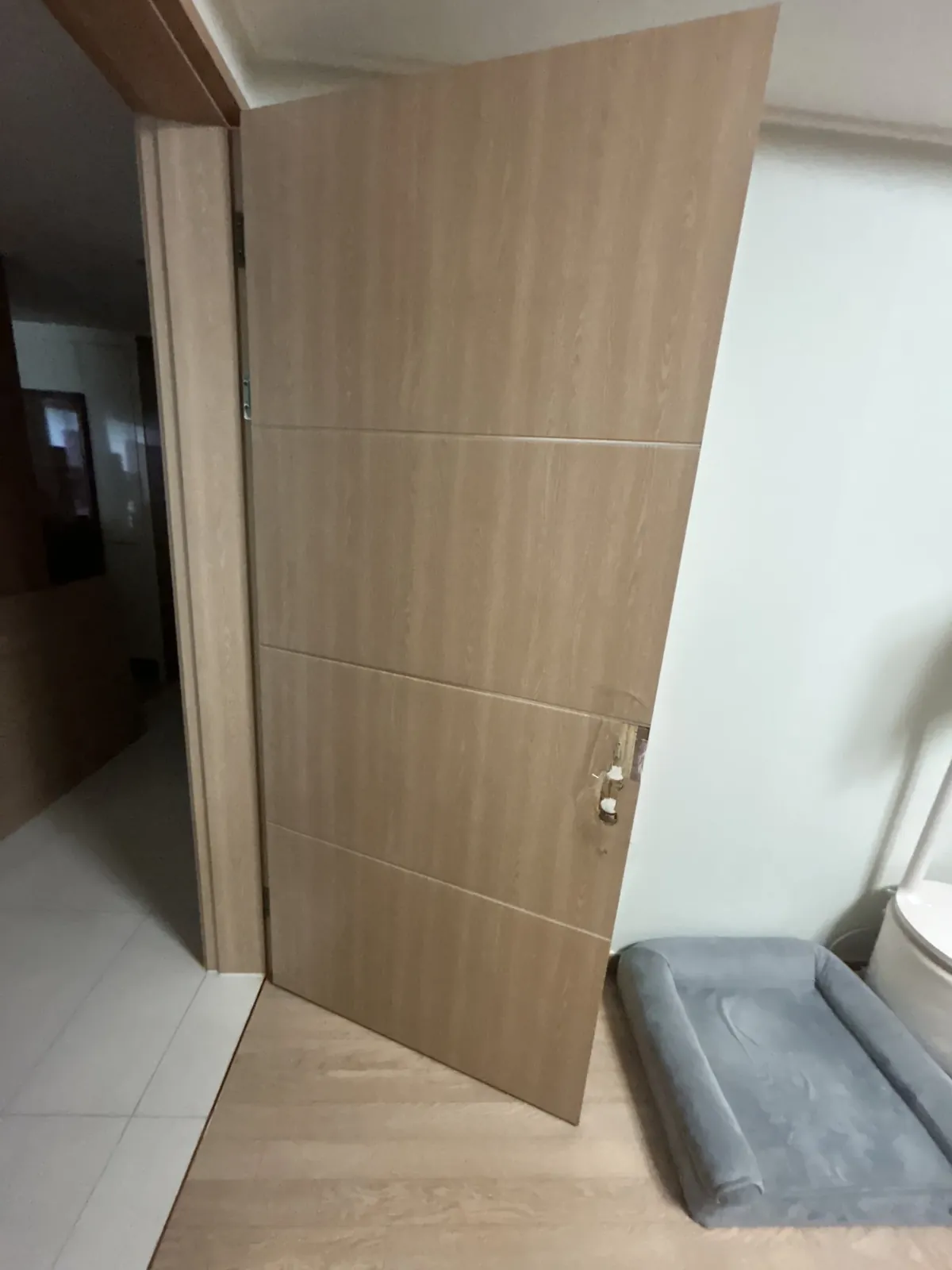 손잡이와 잠금장치가 망가진 방문, 교체 전 상태
